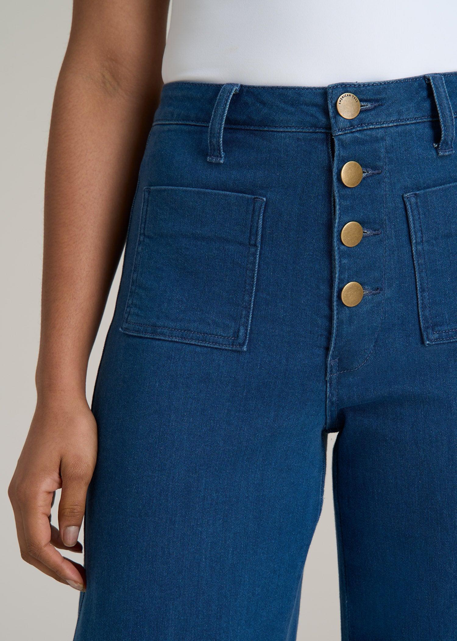 Stevie Wide Leg Patch Pocket Jeans for Tall Women in 70's Blues Product Image