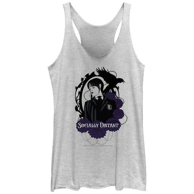 Juniors Wednesday Socially Distant Tank Top, Girls White Grey Product Image