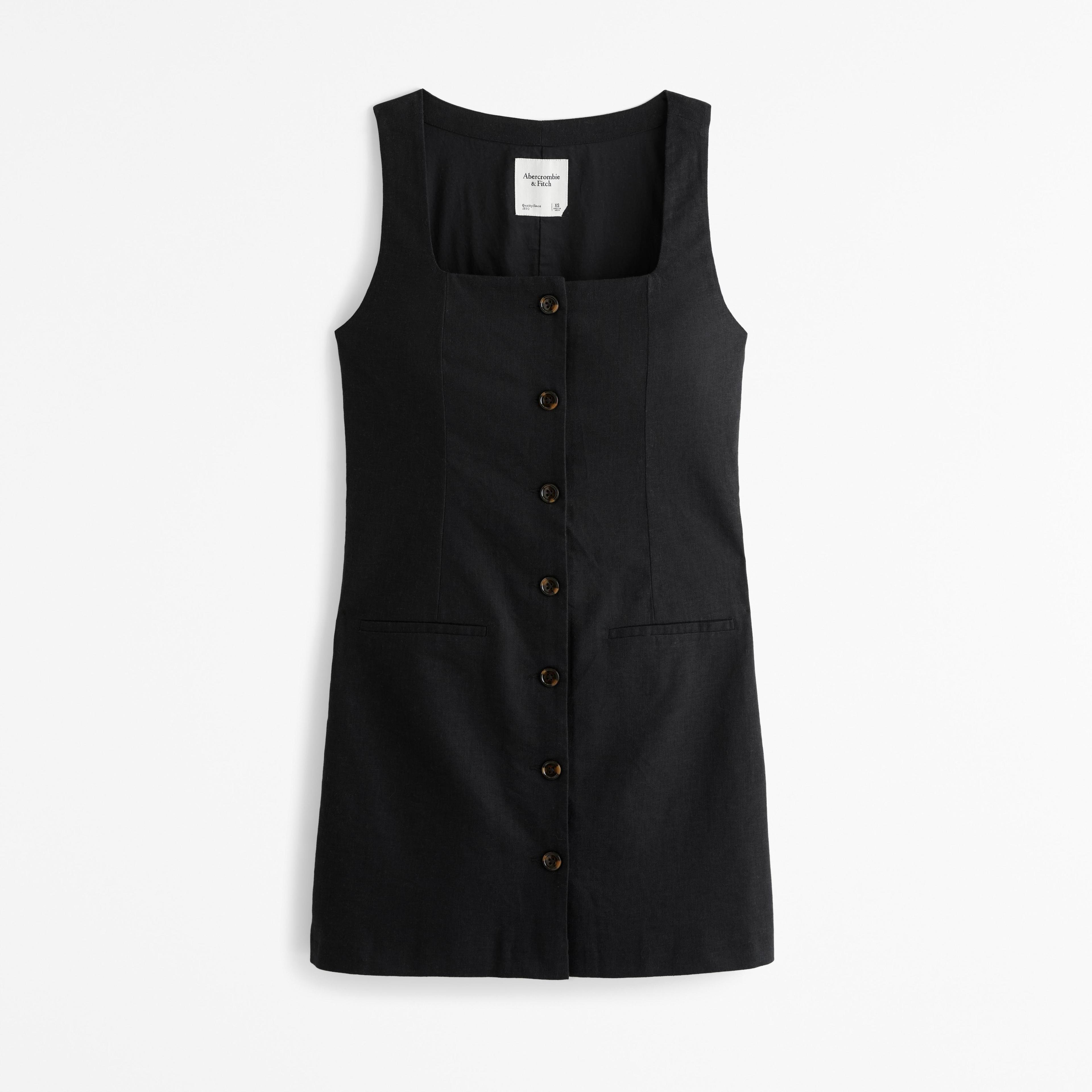 The A&F Mara Squareneck Linen-Blend Vest Mini Dress Product Image