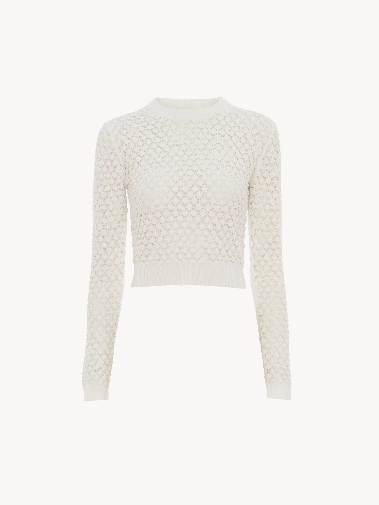 Cropped sweater in cotton pointelle knit Product Image