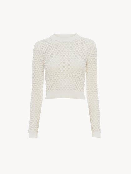 Cropped sweater in cotton pointelle knit Product Image