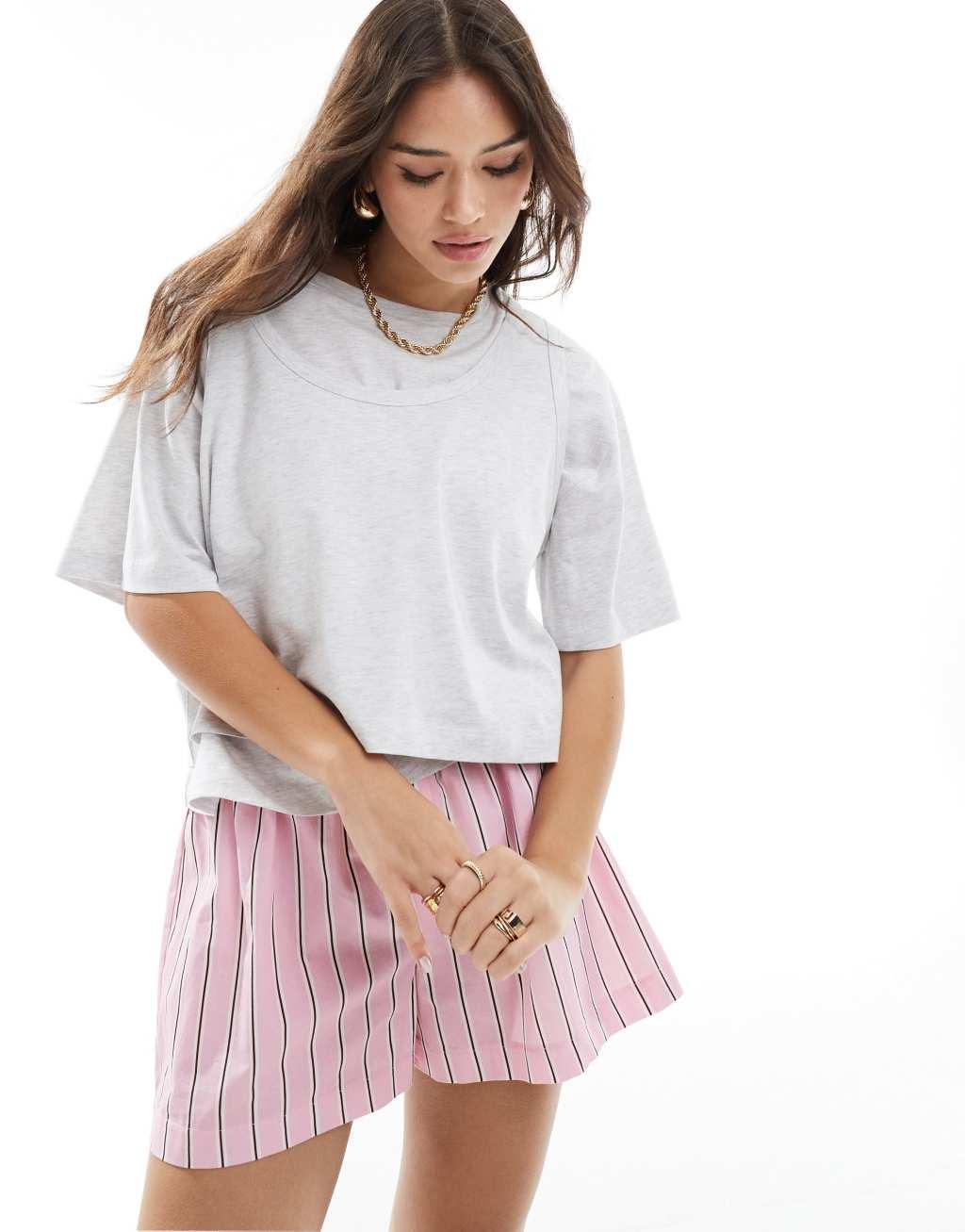 ASOS DESIGN double layer boxy tee in heather gray Product Image