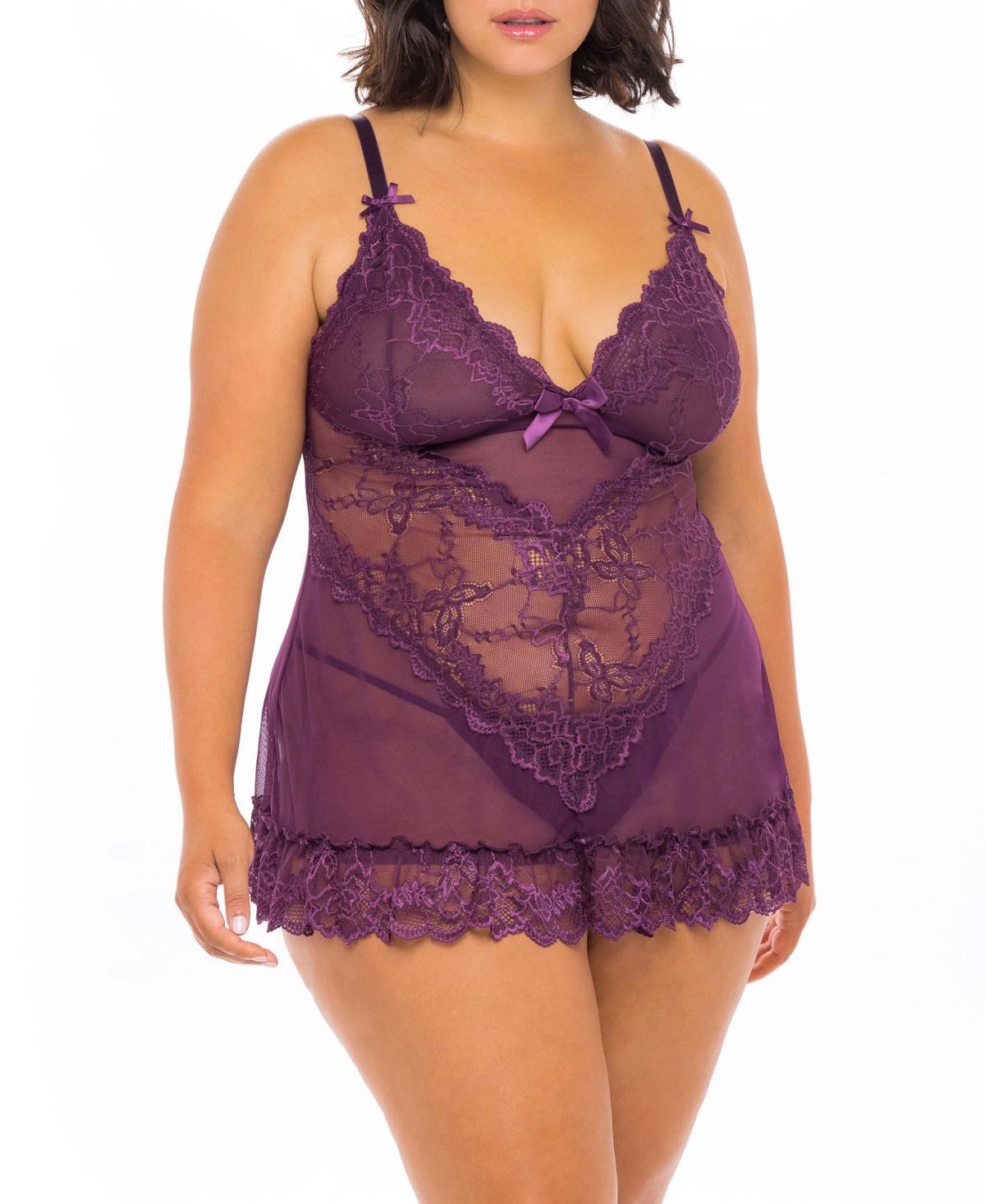 Oh La La Cheri Valentine Soft Cup Babydoll Chemise & G-String Thong Product Image