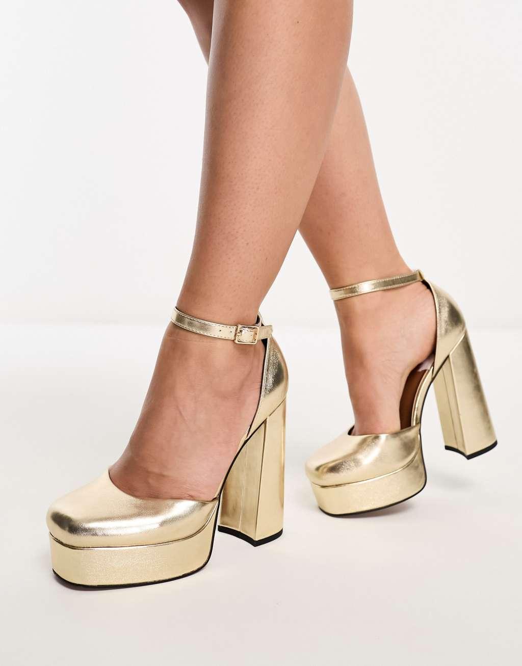 ASOS DESIGN Wide Fit Priority platform high heeled shoes Product Image