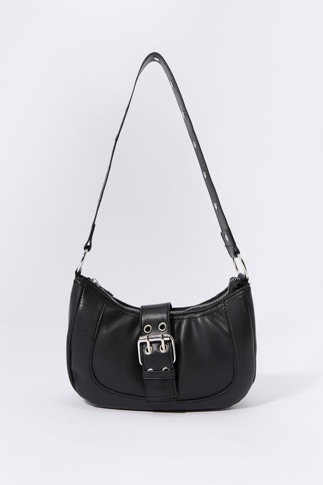 Faux Leather Belted Shoulder Purse Female Product Image