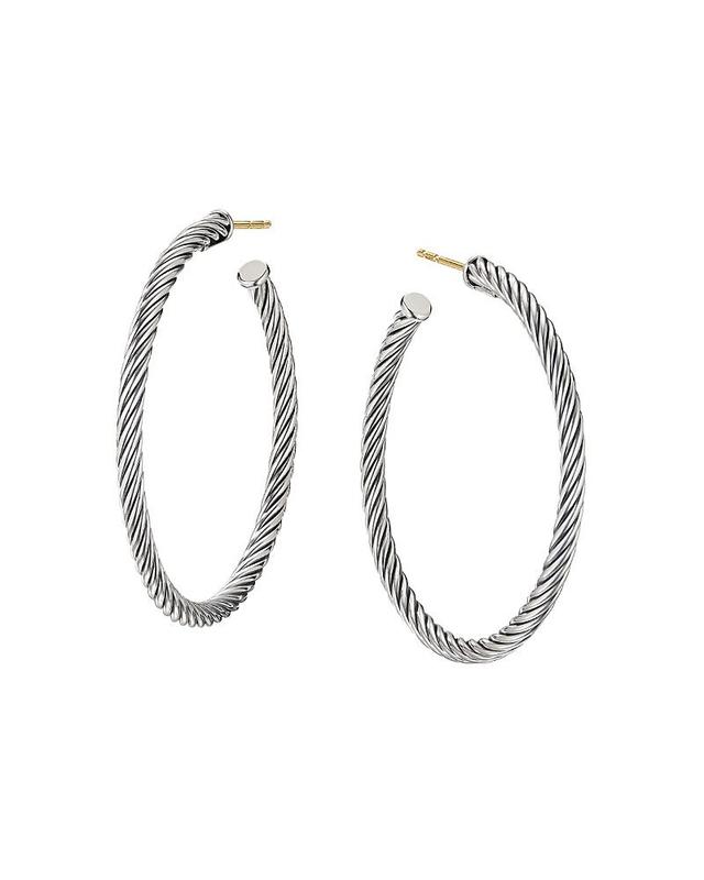 Womens Cable Sterling Silver Hoop Earrings Product Image