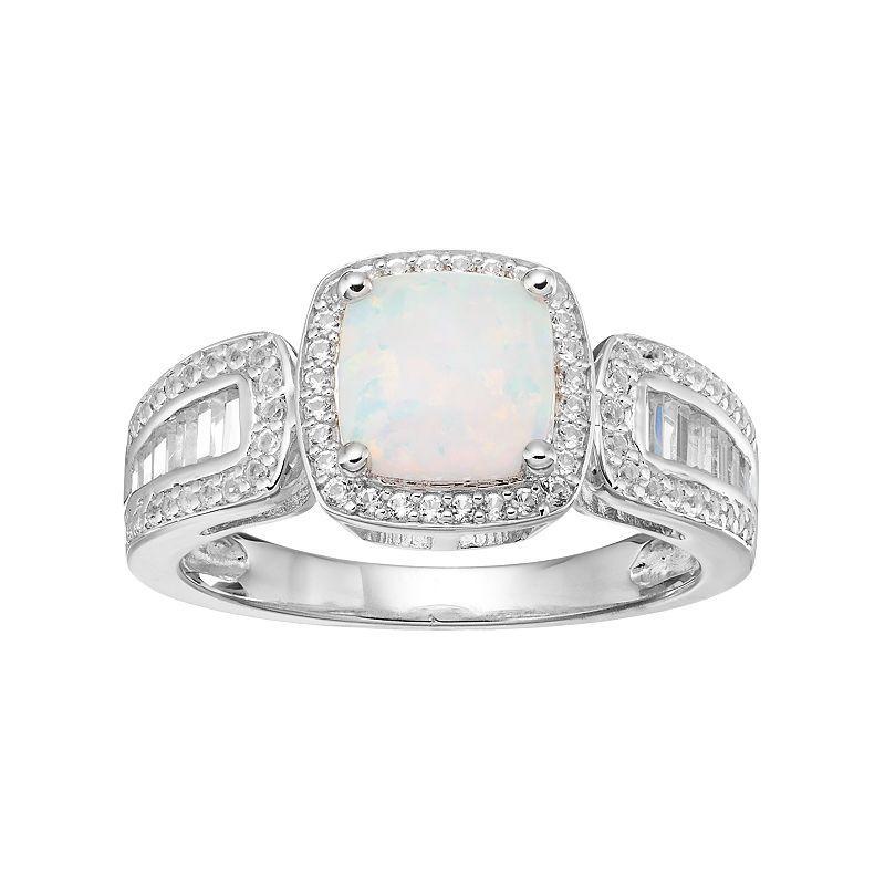 Sterling Silver Lab-Created White Opal & White Sapphire Halo Ring, Womens Product Image