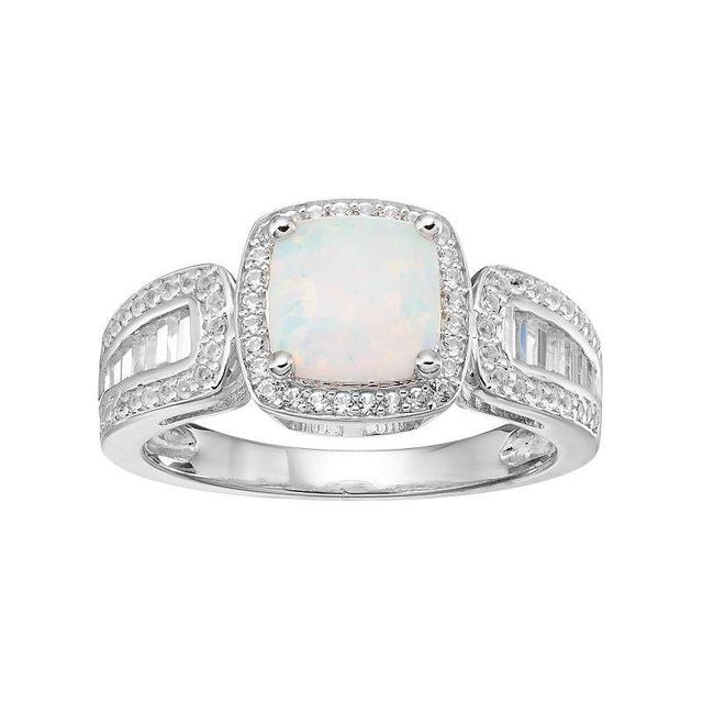 Sterling Silver Lab-Created White Opal & White Sapphire Halo Ring, Womens Product Image