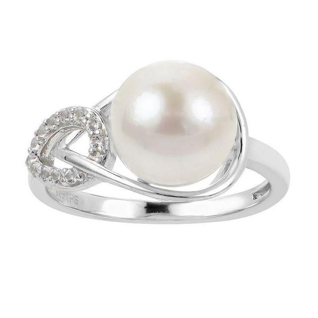 PearLustre by Imperial Freshwater Cultured Pearl & White Topaz Double Drop Ring, Womens Sterling Silver Product Image