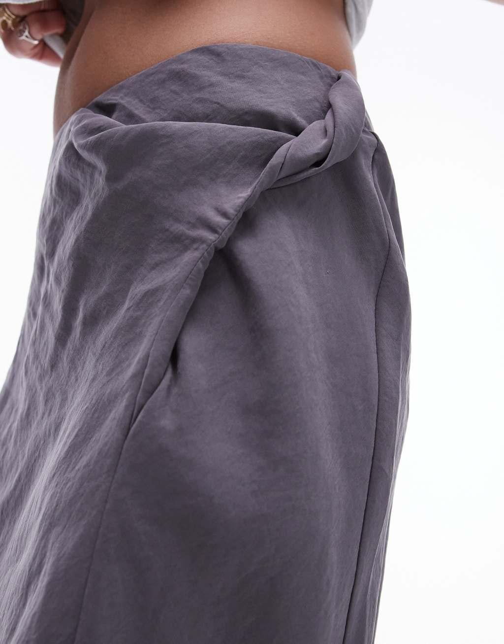 Topshop soft touch twist low rise maxi skirt in charcoal Product Image