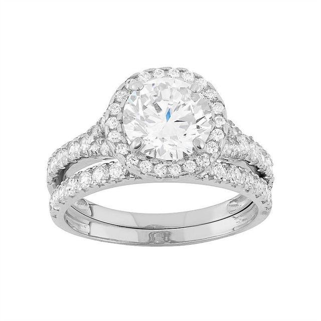 Cubic Zirconia Halo Engagement Ring Set in 10k Gold, Womens White Product Image