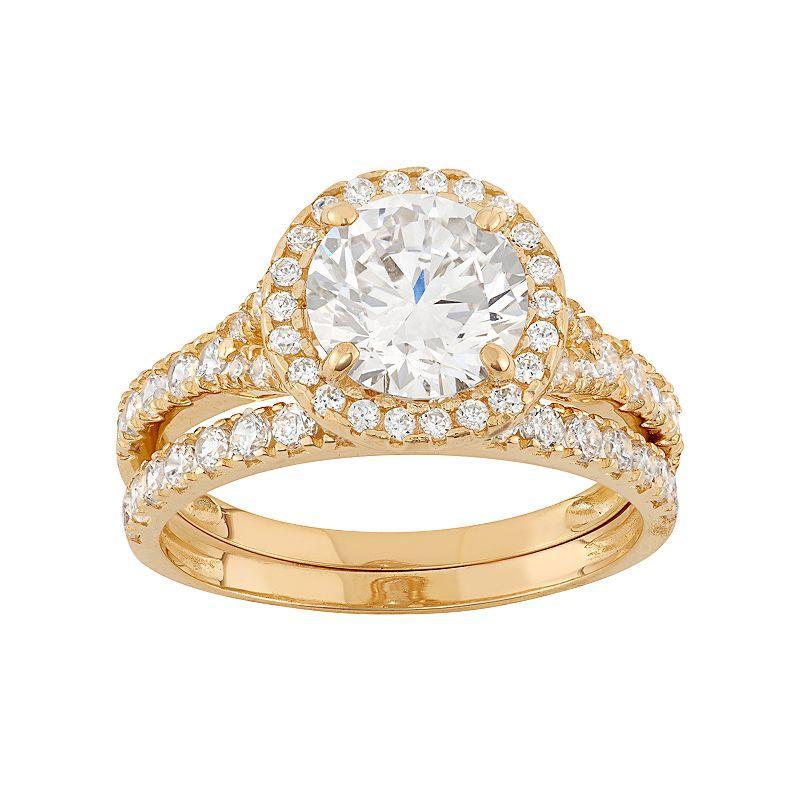 Cubic Zirconia Halo Engagement Ring Set in 10k Gold, Womens White Product Image