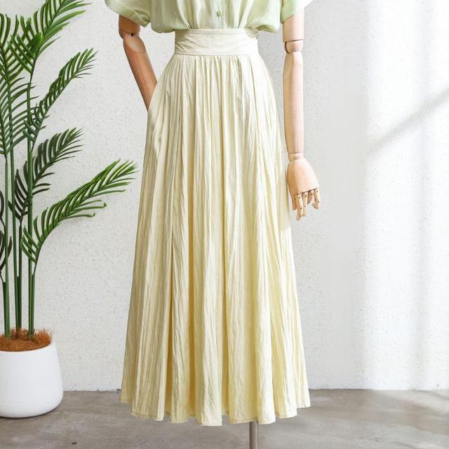 High Rise Plain Gathered Maxi A-Line Skirt Product Image