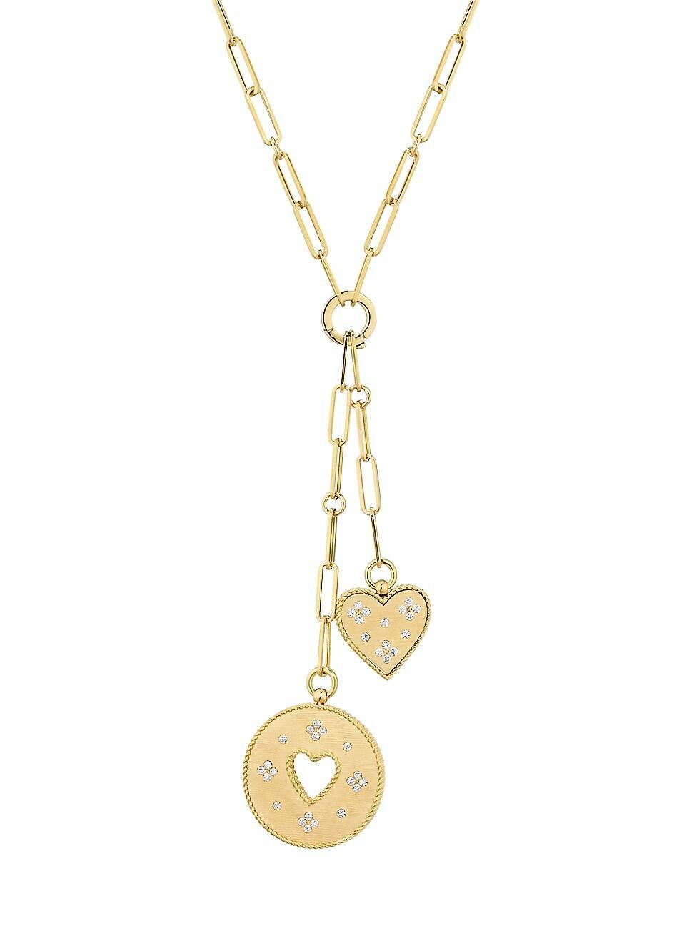 Womens 18K Yellow Gold & 0.45 TCW Diamond Double-Heart Lariat Necklace Product Image