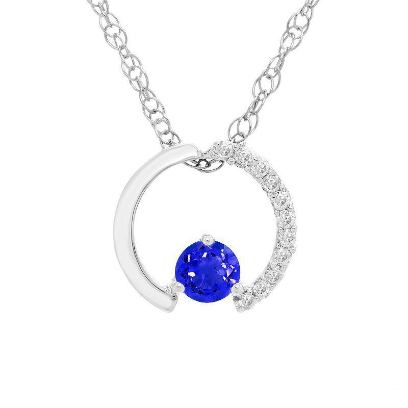 Boston Bay Diamonds Sterling Silver Gemstone & 1/10 Carat T.W. Diamond Circle Pendant Necklace, Womens Created Blue Blue Product Image