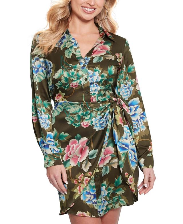 Guess Womens Alya Printed Tie-Waist Long-Sleeve Dress Product Image