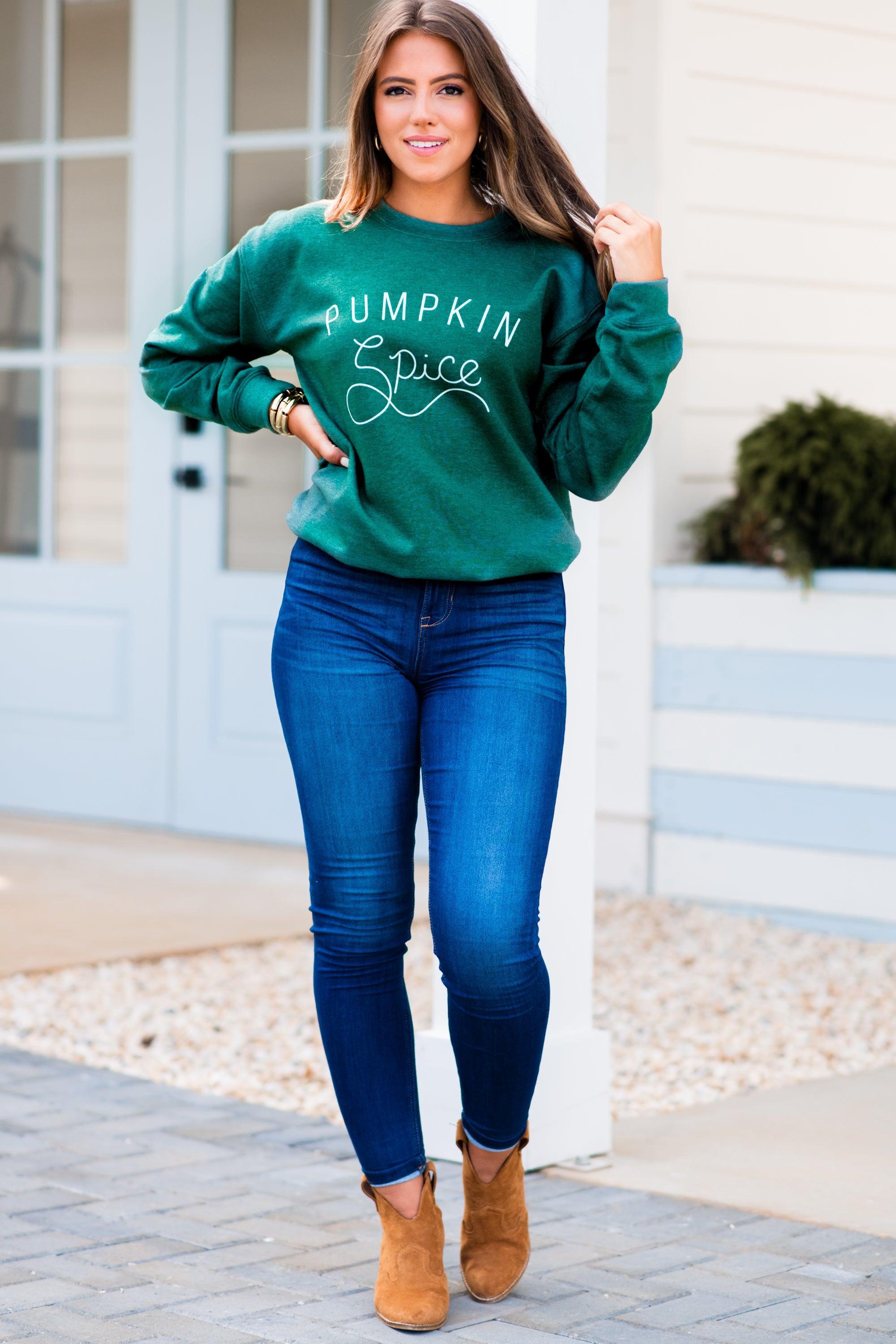 Pumpkin Spice Olive Green Graphic Sweatshirt Female Product Image