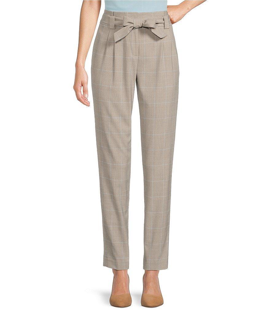 Calvin Klein Woven Plaid Tie Waist Pleated Tapered Coordinating Ankle Pants Product Image