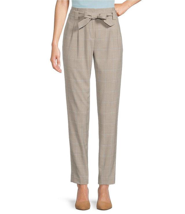 Calvin Klein Woven Plaid Tie Waist Pleated Tapered Coordinating Ankle Pants Product Image