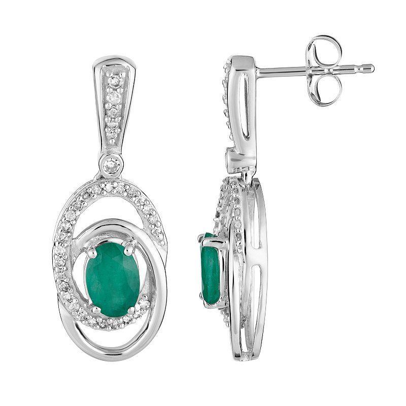 10k White Gold Emerald & 1/5 Carat T.W. Diamond Interlocking Hoop Drop Earrings, Womens, 10k Whgold Product Image