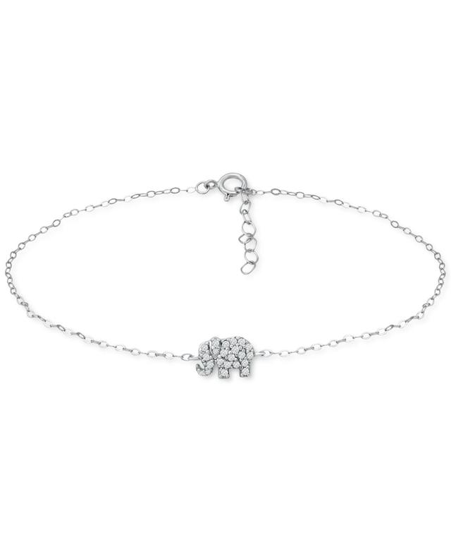 Aleure Precioso Sterling Silver Cubic Zirconia Elephant Anklet, Womens White Product Image