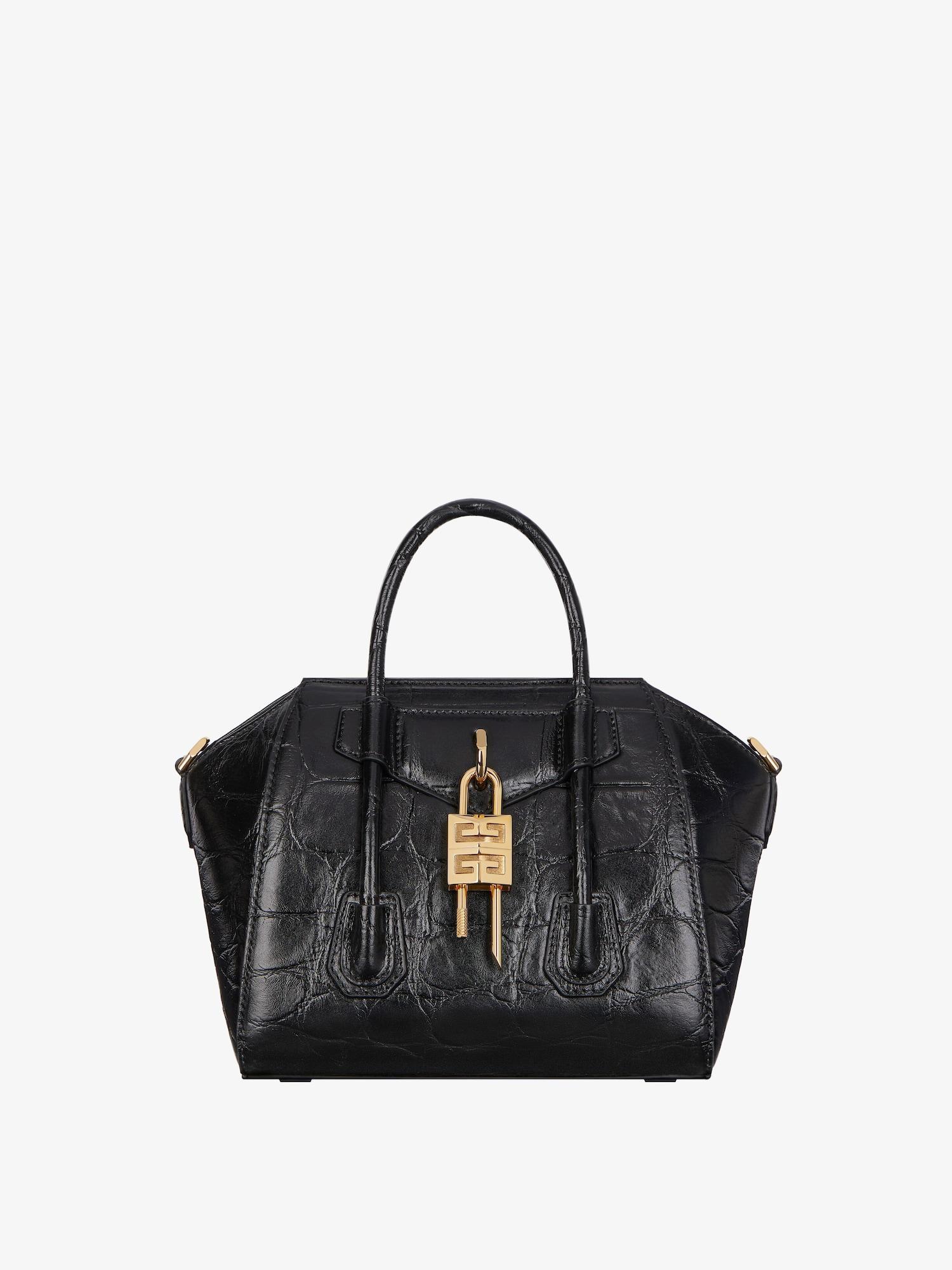 Mini Antigona Lock bag in crocodile effect leather Product Image