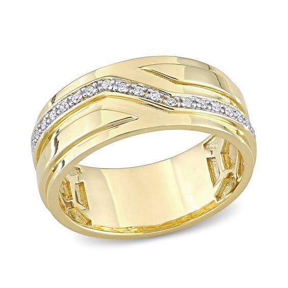 Men's 1/10 CT. T.w. Diamond Slant Stepped Edge Band in Sterling Silver with Yellow Rhodium Product Image