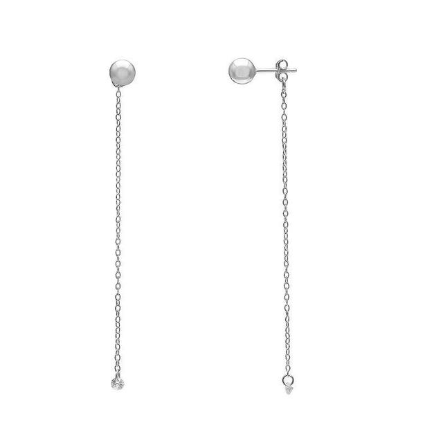 PRIMROSE Polished Ball Stud Floating Cubic Zirconia & Chain Drop Earrings, Womens, Grey Product Image