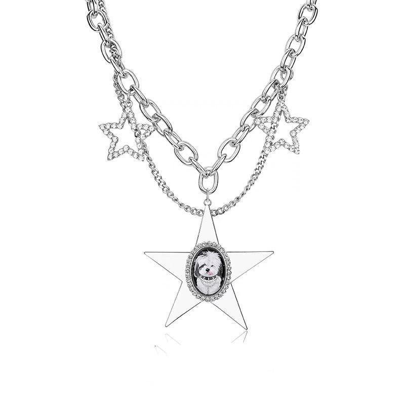 Star Pendant Layered Chunky Chain Necklace Product Image