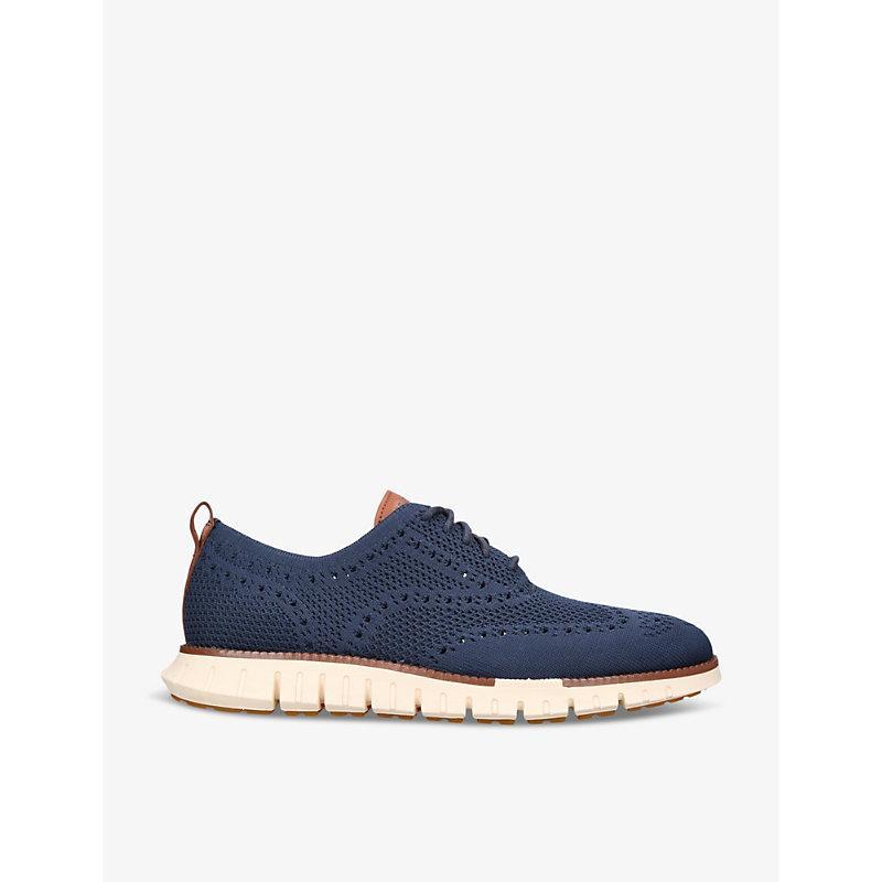 COLE HAAN Mens Zerøgrand Wingtip Stitchlite Knitted Oxford Shoes Navy In Marine Blue Stitchlite-ivory Product Image