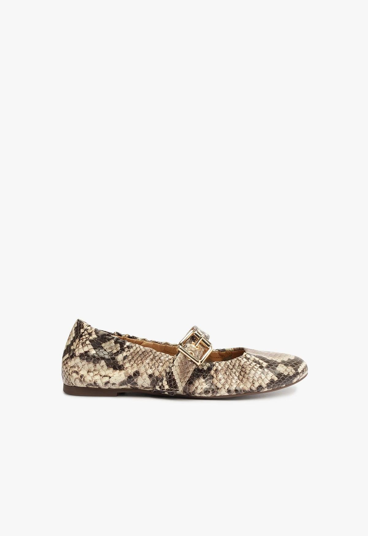 Calita Snake-Embossed Leather Flat Female Product Image