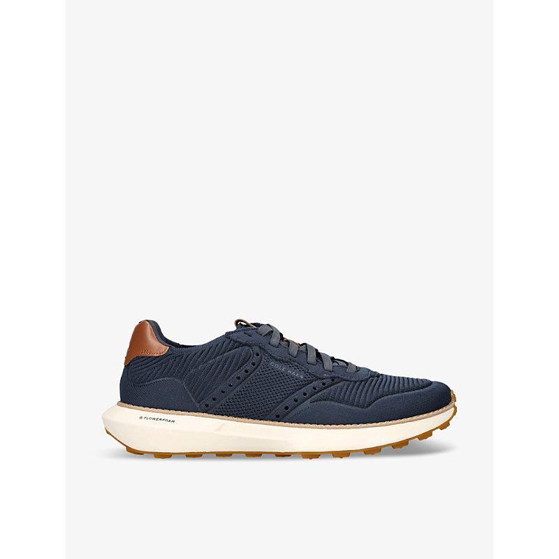 COLE HAAN Mens Navy Grandprø Ashland Stitchlite Knitted Low-top Trainers In Navy Blazer Blue Stitchlite-british Tan-ivory Product Image