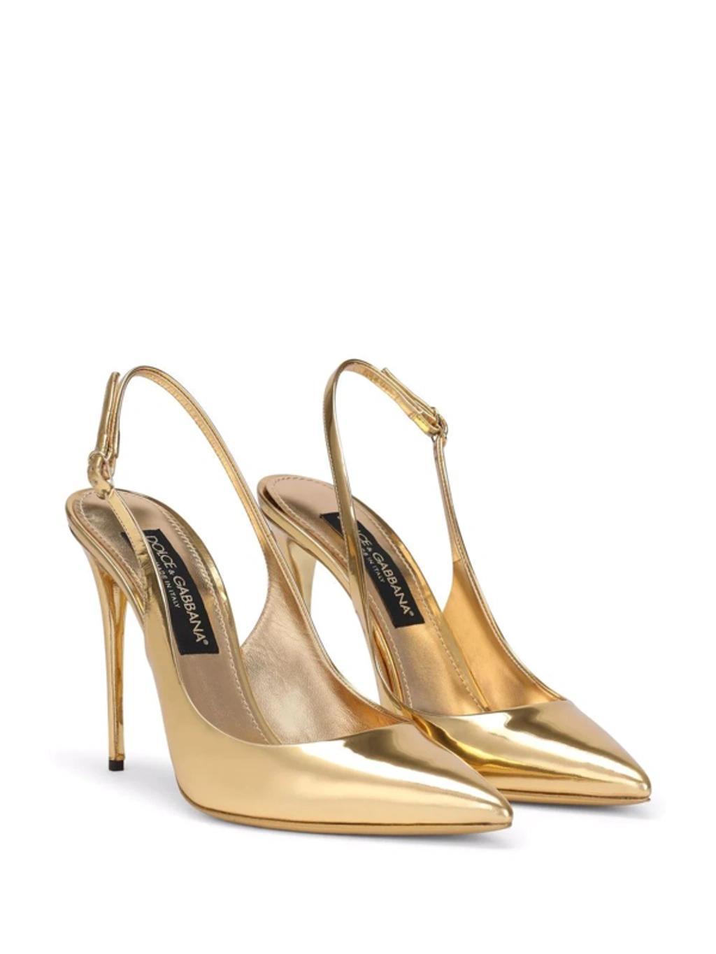 DOLCE & GABBANA Metallic-effect Pointed-toe Pumps In Gold Product Image