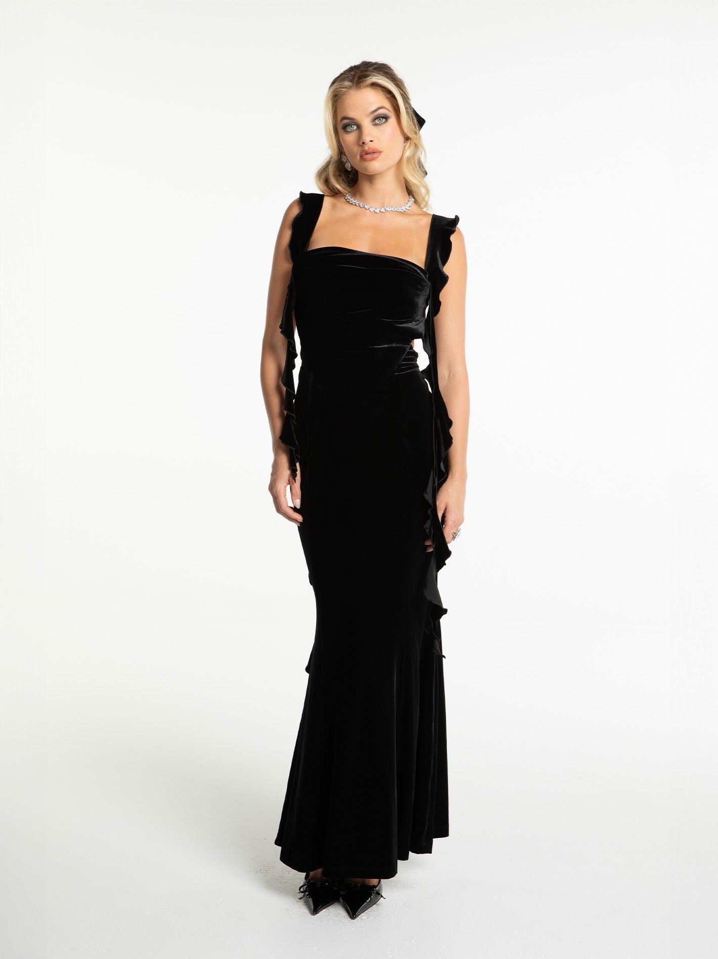 Caroline Velvet Dress (Black) Product Image