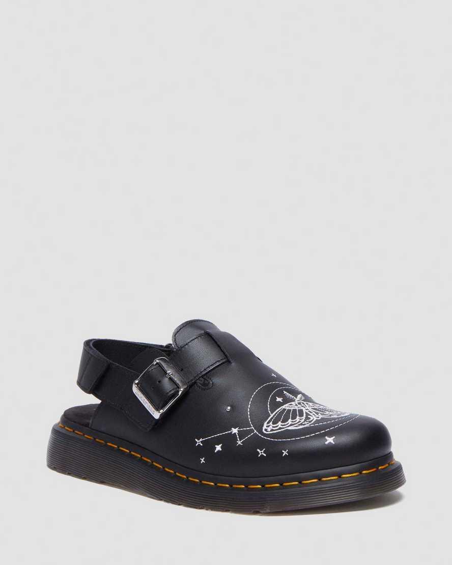 DR MARTENS Jorge II Celestial Moth Embroidered Leather Mules Product Image