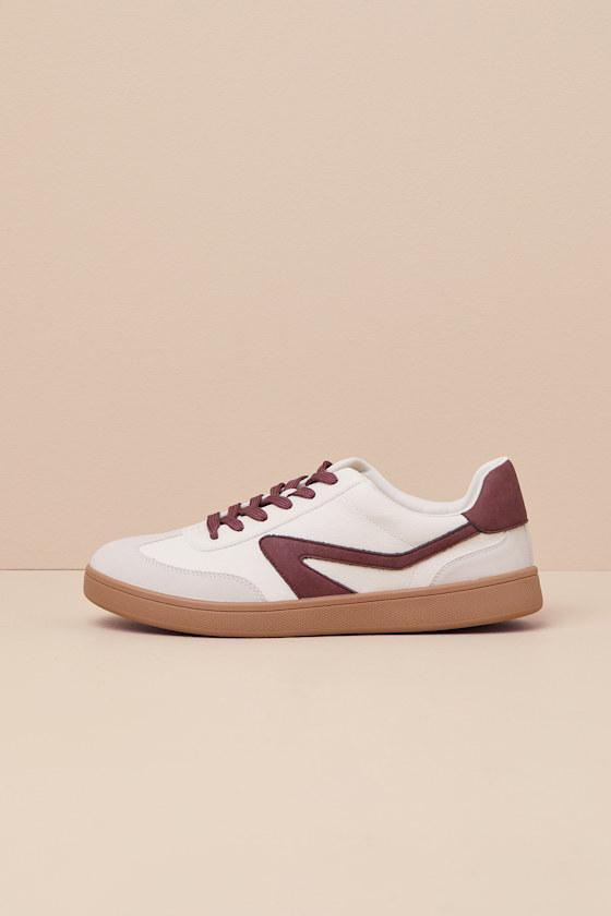 Voyage Burgundy Multi Color Block Lace-Up Sneakers Product Image