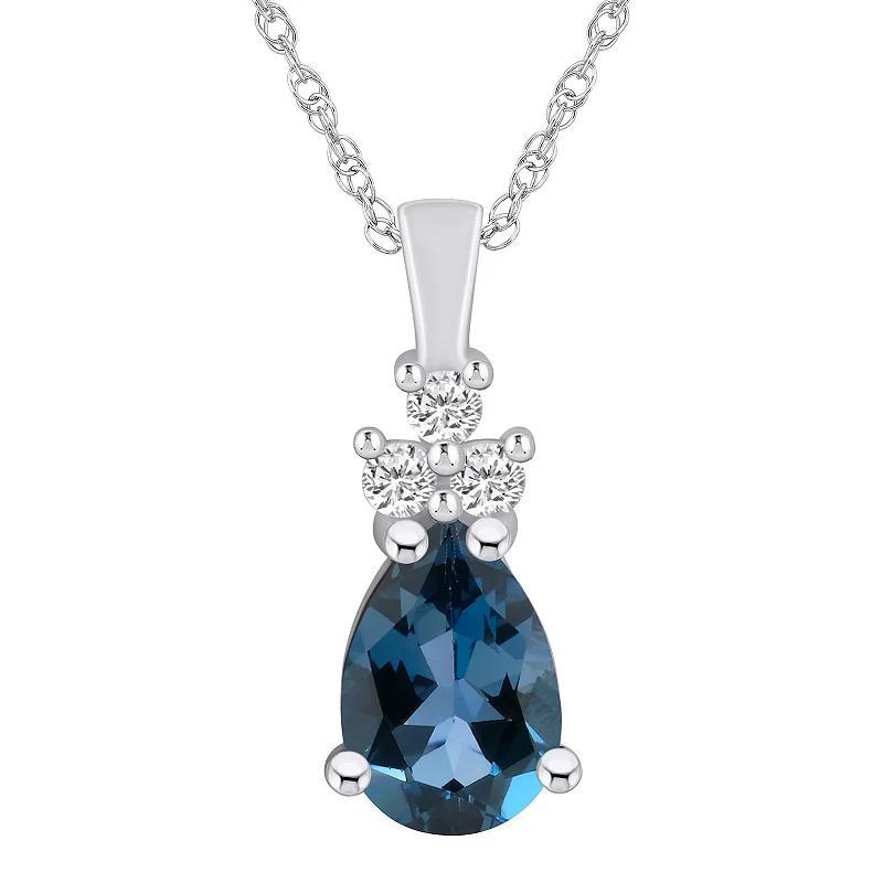 Alyson Layne 14k White Gold Pear Shape London Blue Topaz & 1/6 Carat T.W. Diamond Pendant Necklace, Womens Product Image