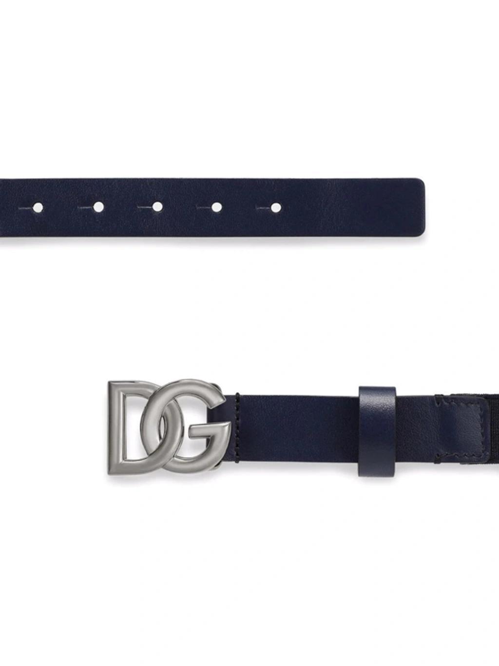 Logo-buckle Leather Belt In Blue Product Image