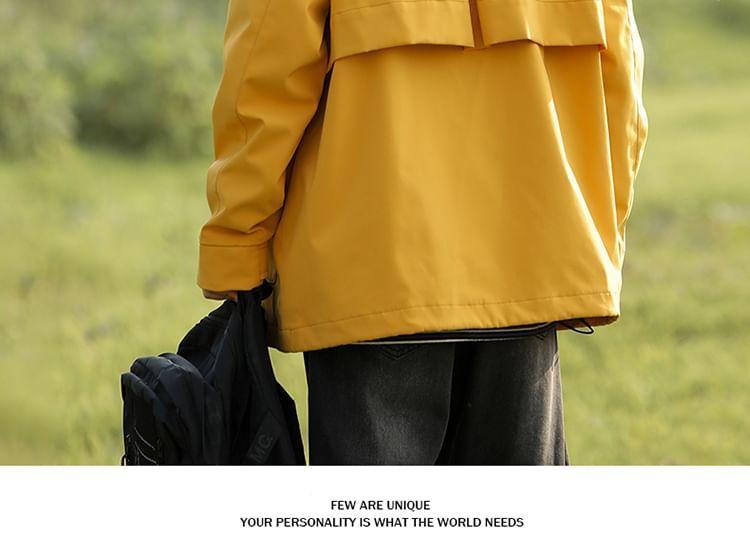 Stand Collar Drawstring Hooded Zip Windbreaker Product Image