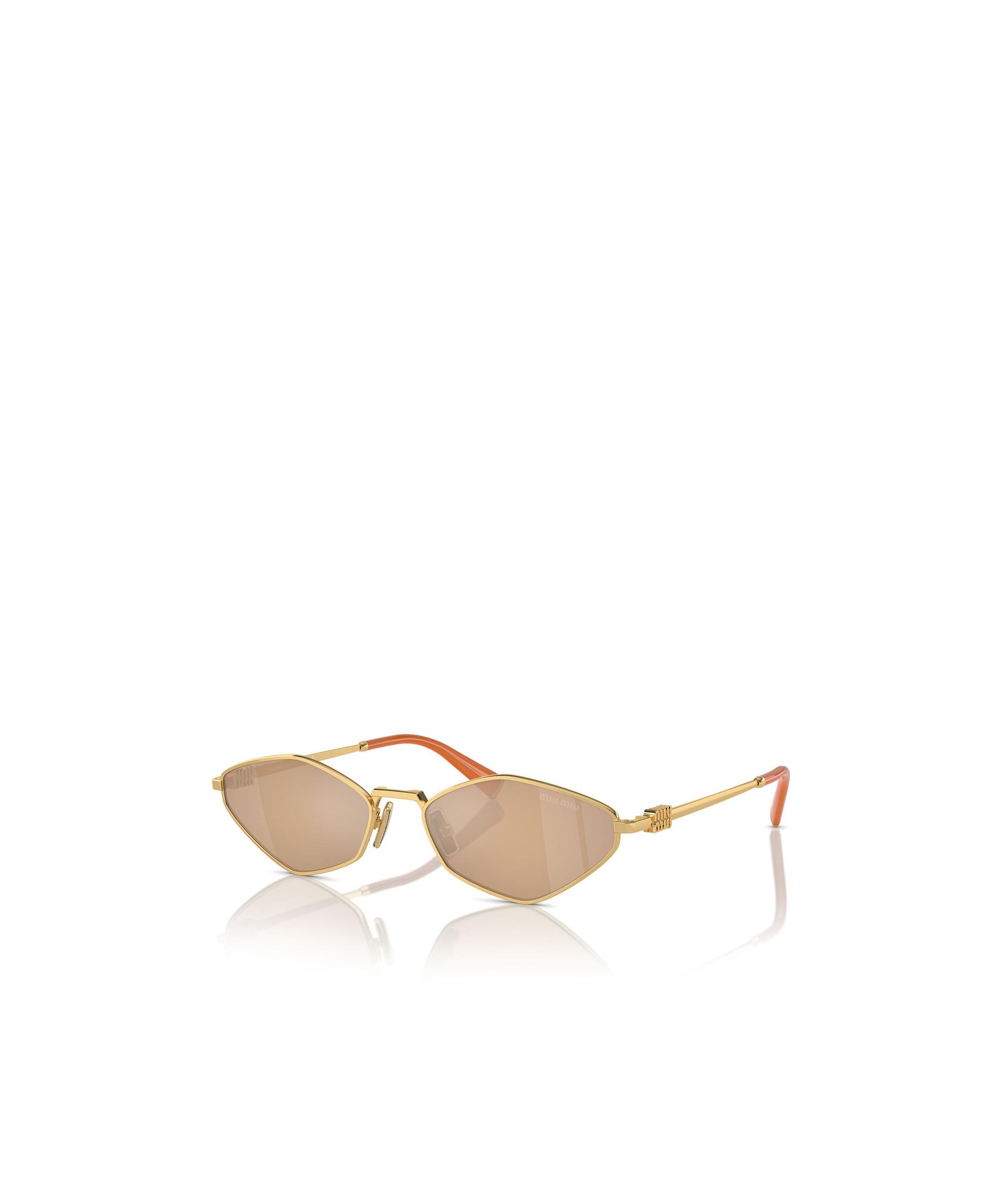 MIU MIU Mirrored Geometric Metal & Plastic Oval Sunglasses In Gold Product Image