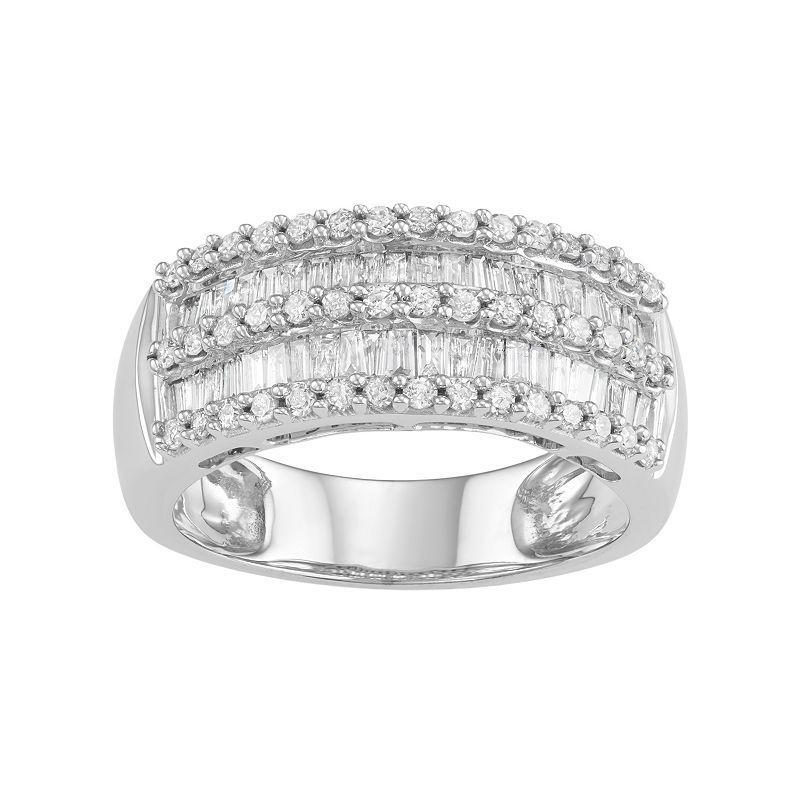 10k White Gold 1 Carat T.W. Diamond Multi Row Ring, Womens Product Image