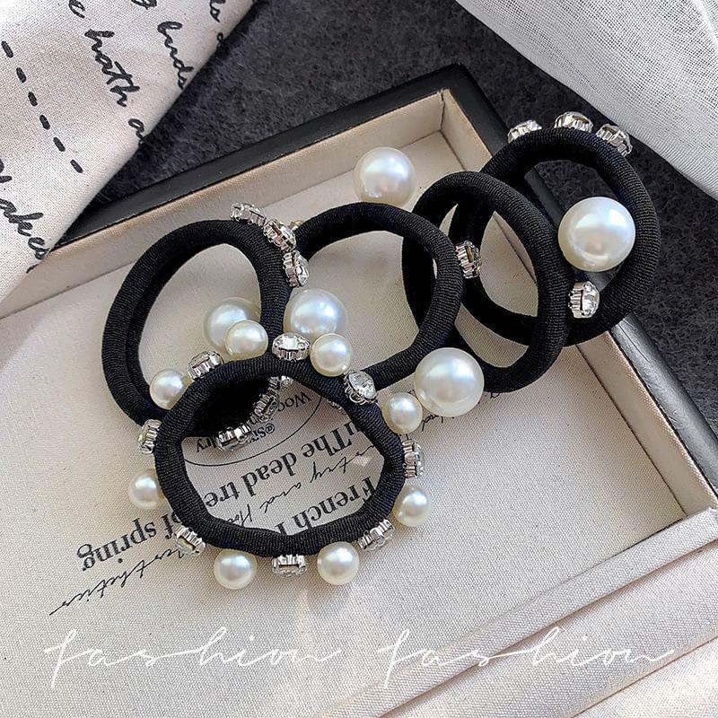 Set of 5: Faux Pearl Rhinestone Hair Tie Product Image