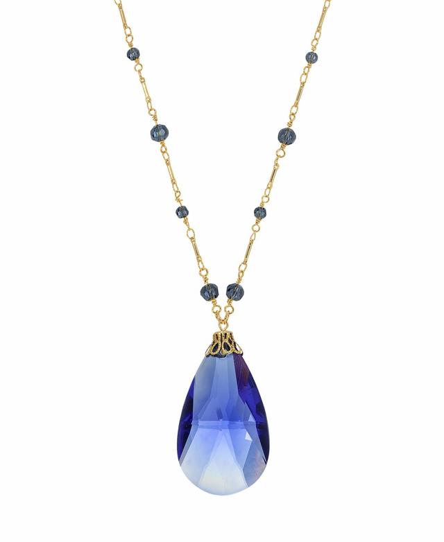 1928 Gold Tone Large Blue Briolette Pendant Necklace, Womens Product Image