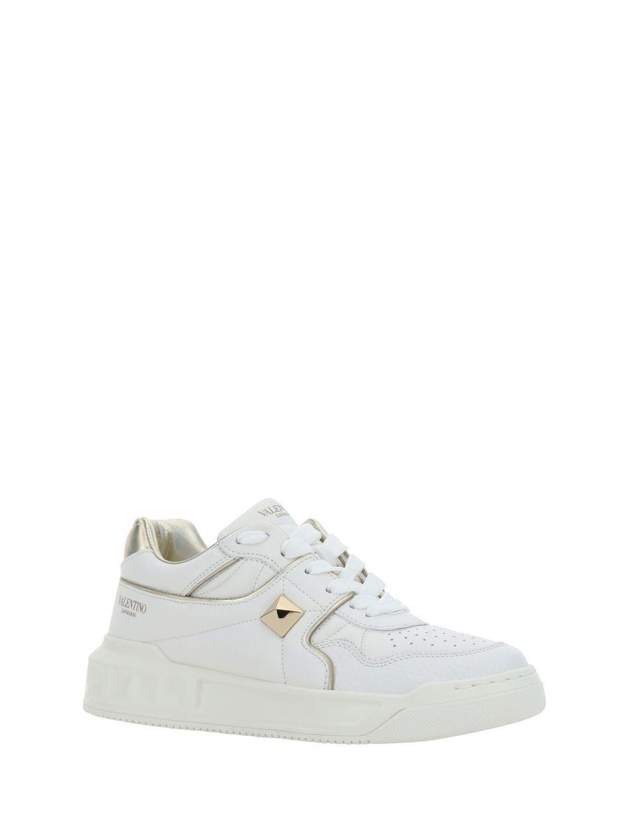 Woman White Nappa Leather One Stud Sneakers In Bianco/platino/bianco/platino/bianco Product Image