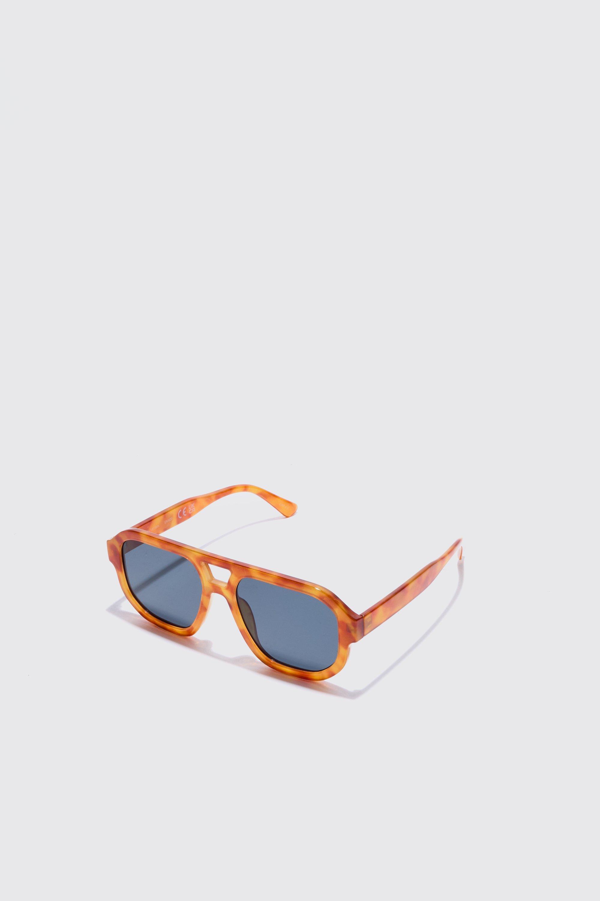 Plastic Aviator Tortoise Shell Sunglasses | boohooMAN USA Product Image