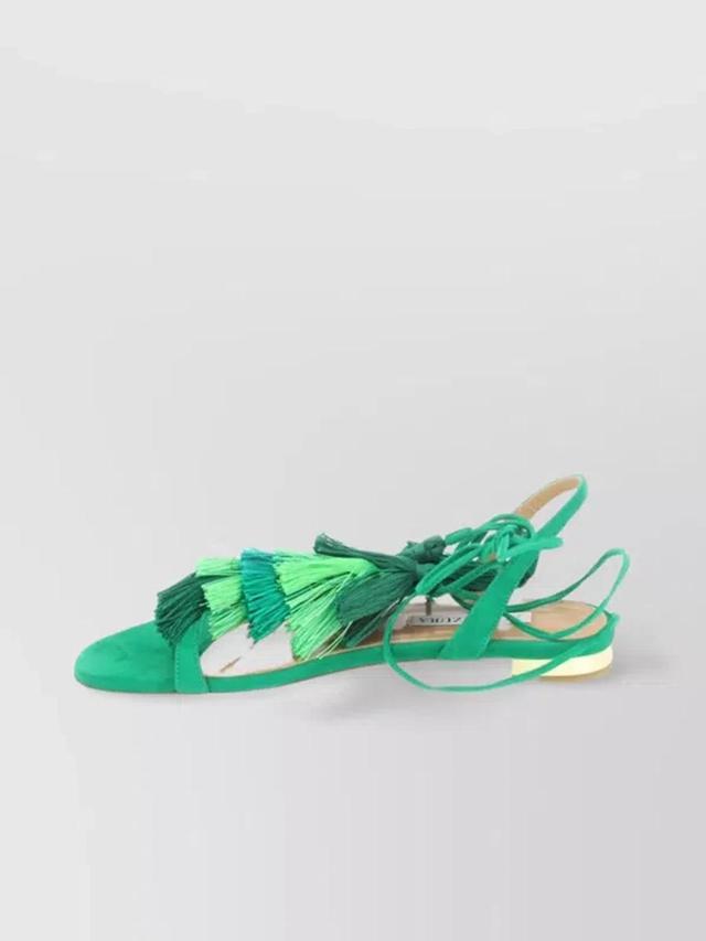 AQUAZZURA Capri Tassel Suede Sandals In Rich Emerald Product Image