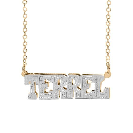 Men's Diamond-Cut Uppercase Name Necklace in Sterling Silver and 14K Gold Plate (1 Line) Product Image