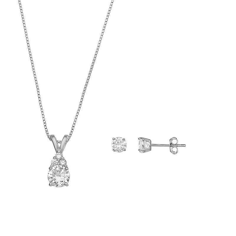 PRIMROSE Cubic Zirconia Teardrop Pendant & Stud Earring Set, Womens Sterling Silver Product Image