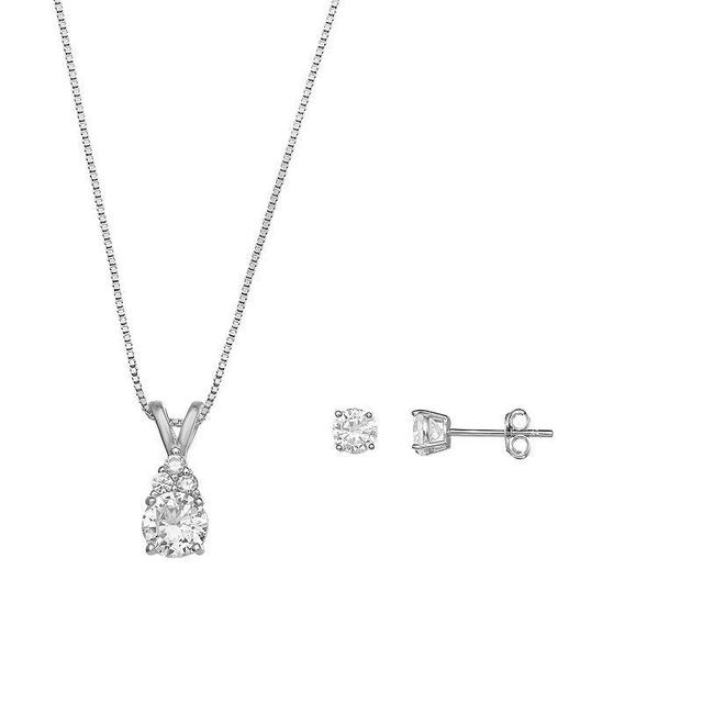 PRIMROSE Cubic Zirconia Teardrop Pendant & Stud Earring Set, Womens Sterling Silver Product Image