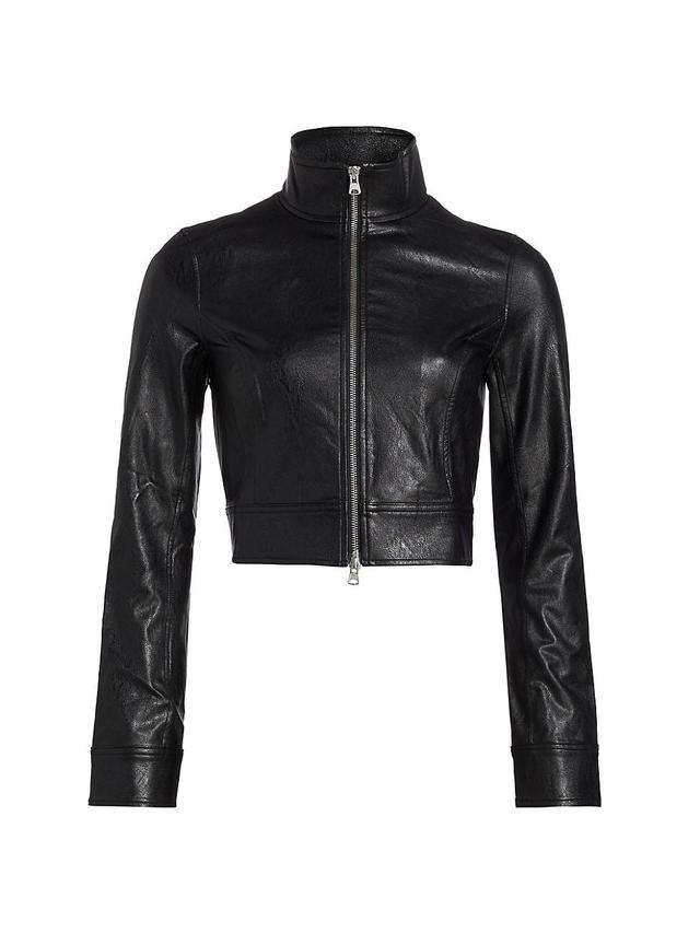 Womens Faux Leather Cropped Biker Jacket Product Image